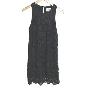 MADISON MARCUS Black Floral Lace Sleeveless Shift Dress Silk Lined Sz S Cocktail